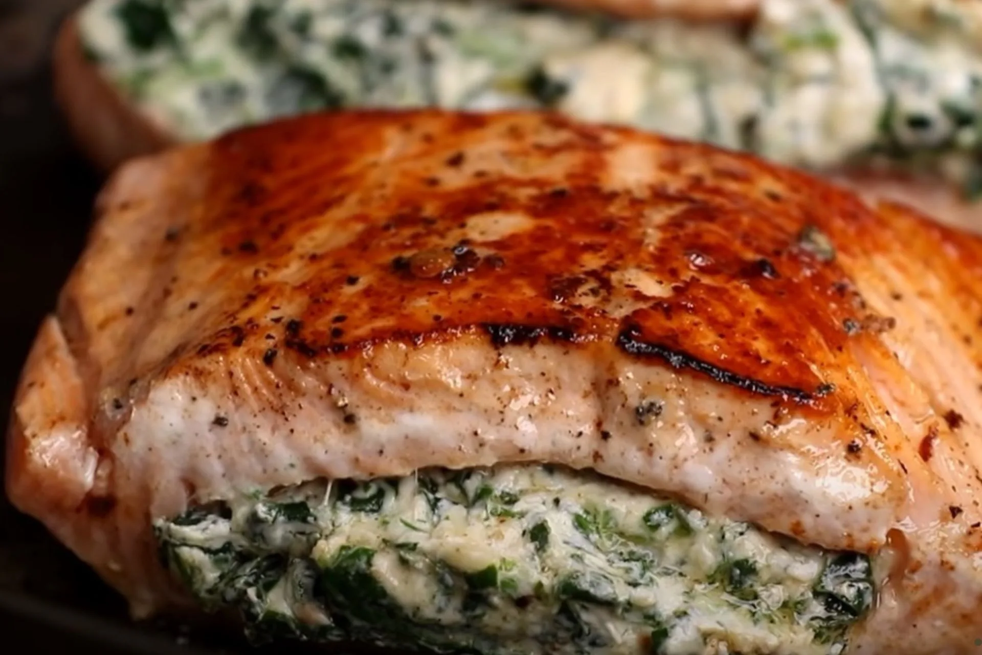Creamy Spinach-Stuffed Salmon in Garlic Butter