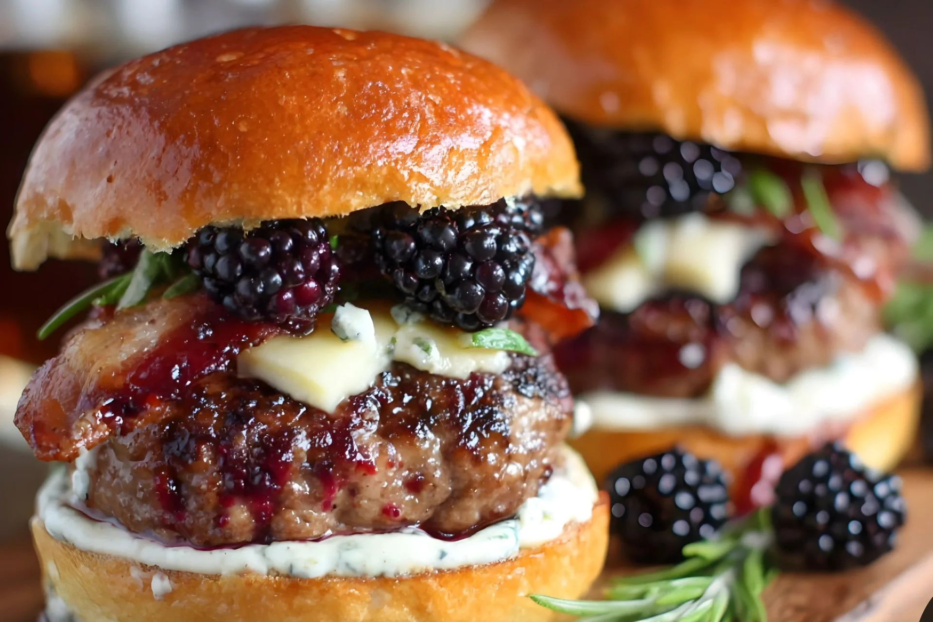 Fresh Blackberry and Bacon Venison Burgers With Creamy Brie