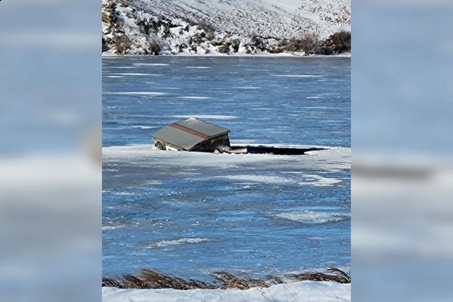 Fish House goes through Ice in Northeast Montana