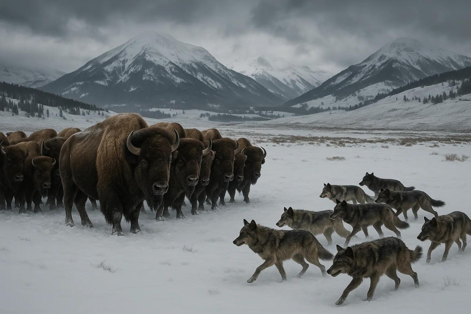 Bison Herd Faces Off With a Pack of 23 Wolves in Yellowstone’s Lamar Valley (Video)