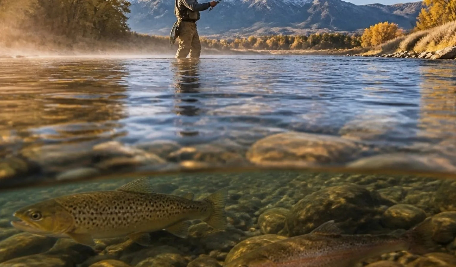 Madison River, mid-October, and the trout are basically moving downtown.